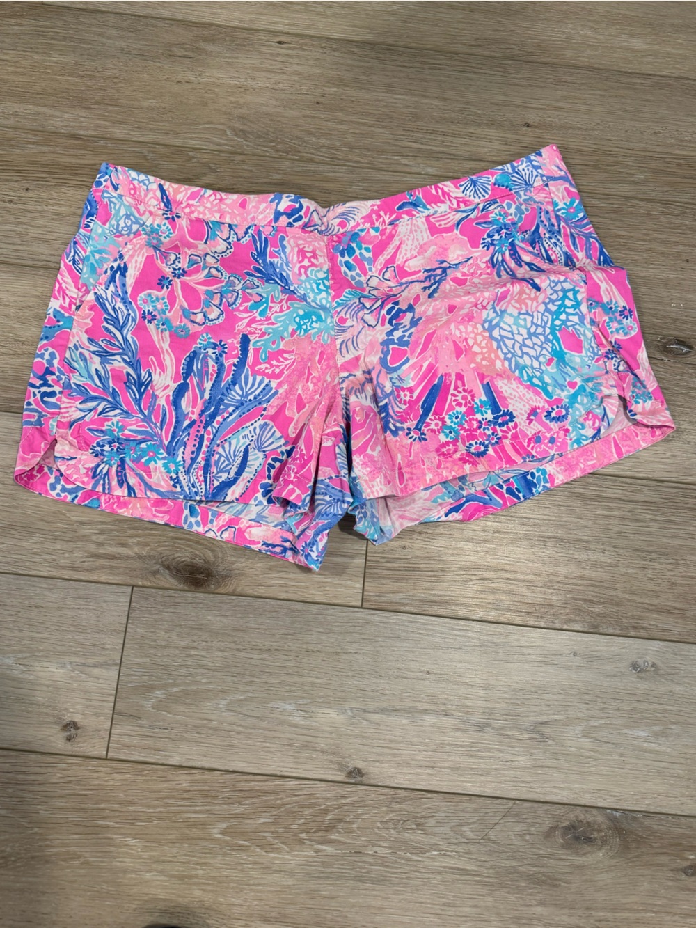 Lilly Pulitzer | Pull-On Shorts Size Beach Nautical Coral Print XL Pink & Blue